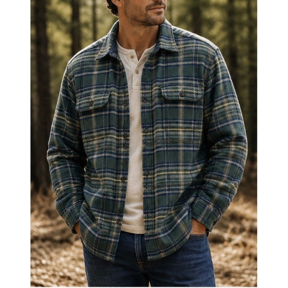 Woolrich 100% Cotton Green Blue Plaid Flannel Shirt Jacket Mens XXL